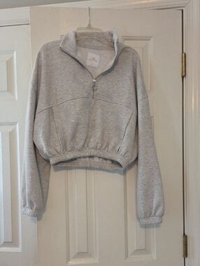 Light Gray Cropped Half-Zip Sweatshirt by Lazy Sunday